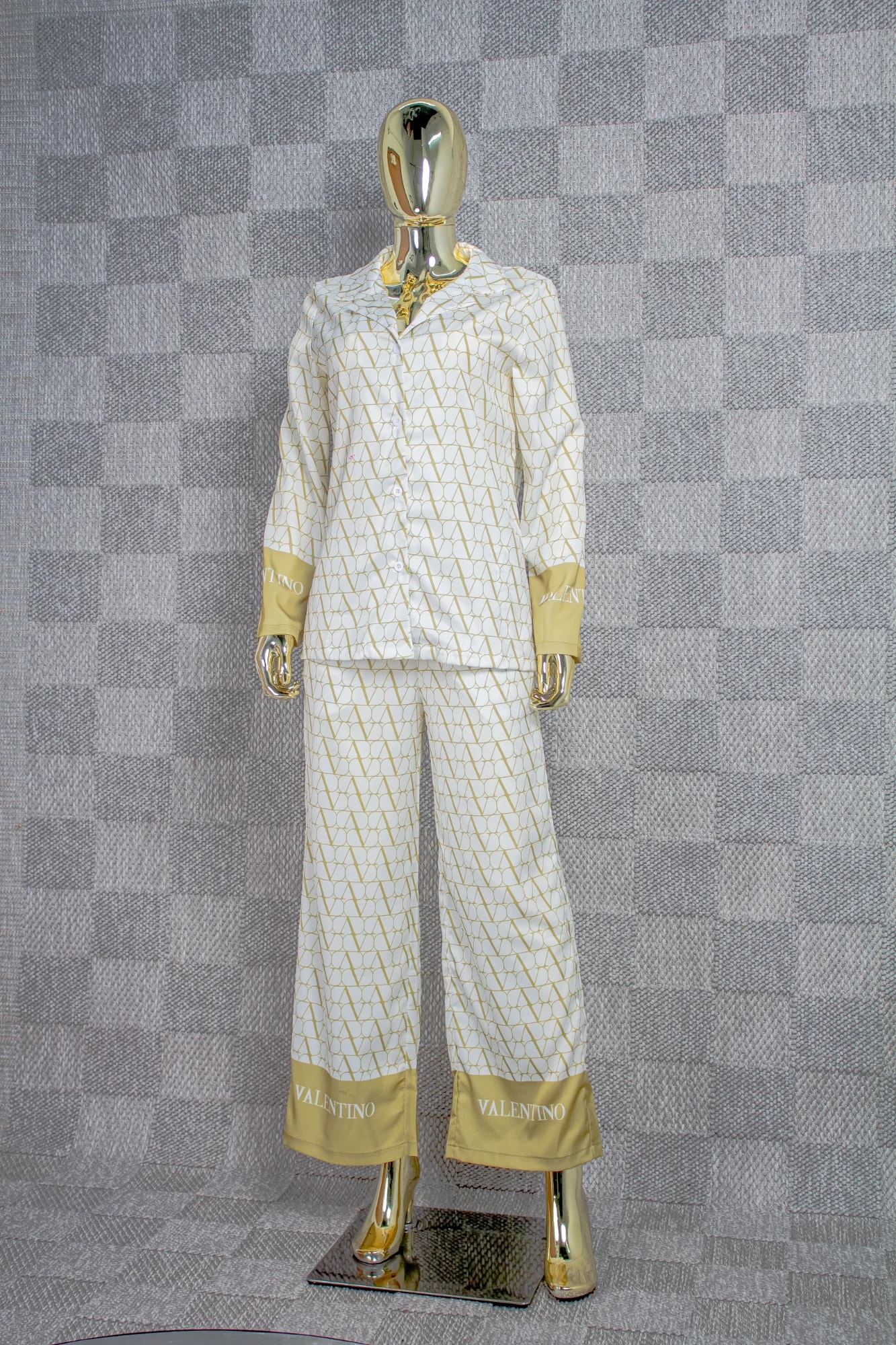 GOLD AND WHITE PRINTED PAJAMA 2PC SET